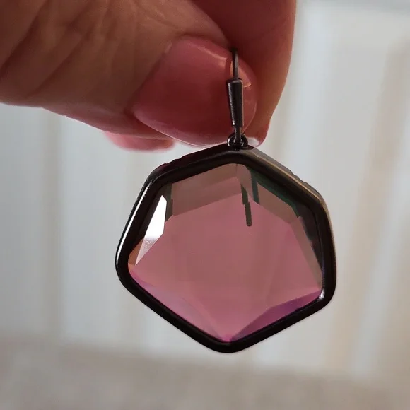 Kendra Scott "Vanessa" Dichroic Glass Drop Earrings Set in Gunmetal - Picture 2 of 4